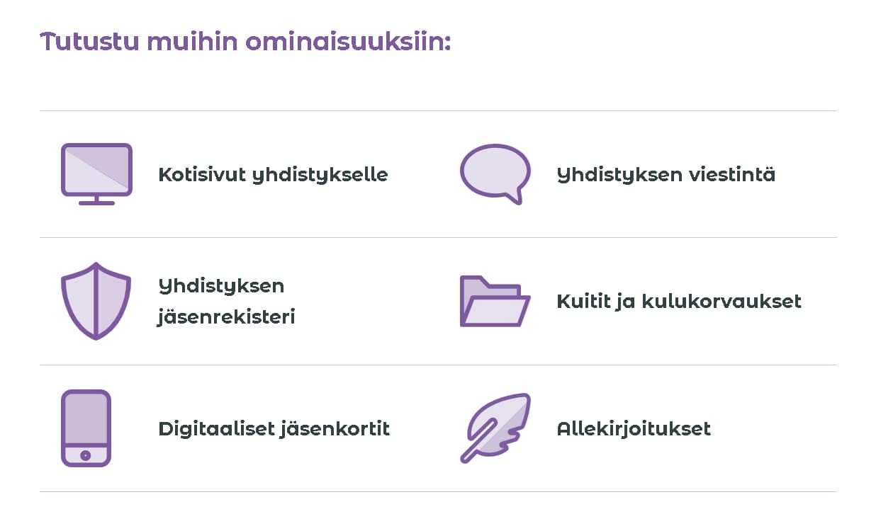 Yhdistysavain ja kymmenientuhansien jäsenien ydistyksen sivujen moderointi Yhdistysavaimen ominaisuudet