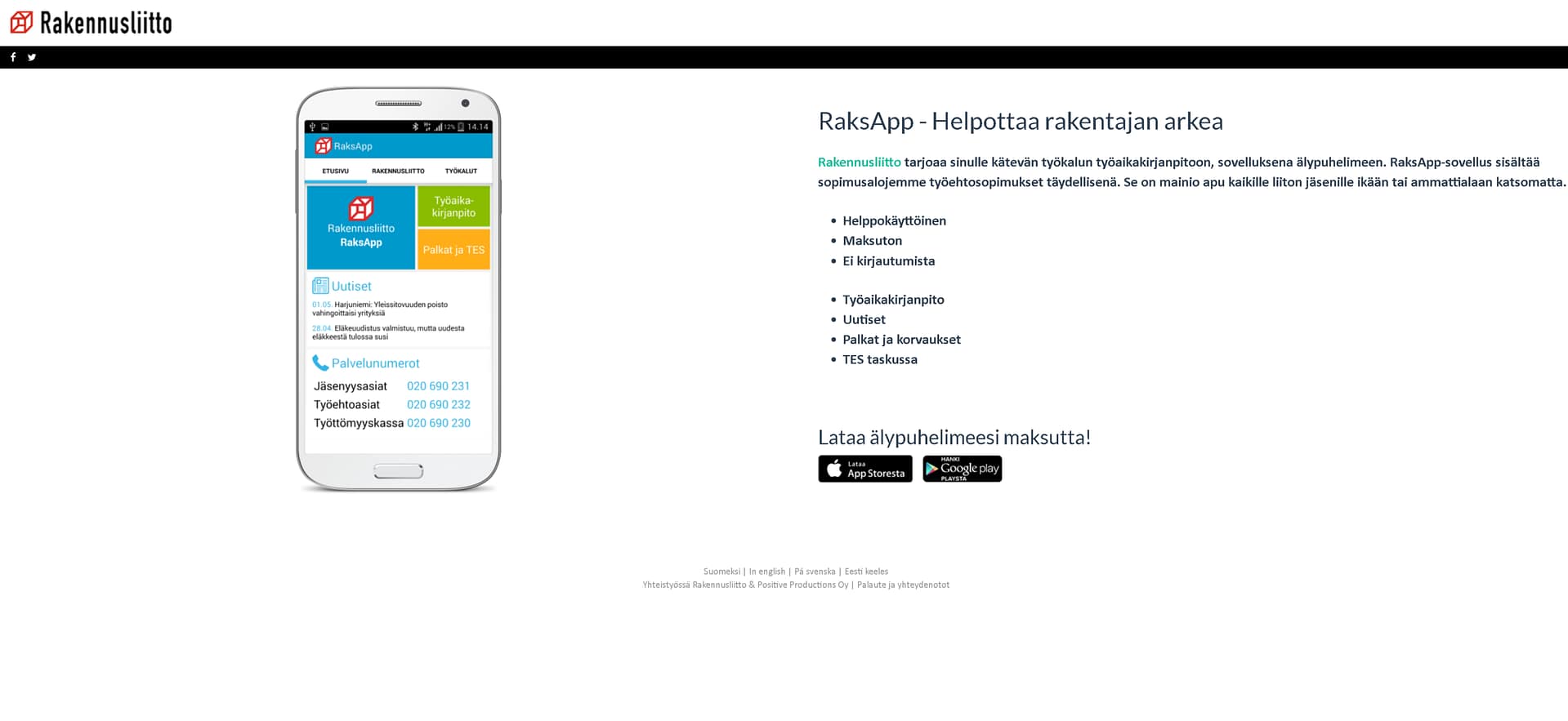 RaksApp Rakennusliiiton RaksApp-applikaatio
